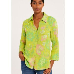 Sigrid Olsen Shirt 100% Linen Pastel Floral Summer Spring Top Womens Size L